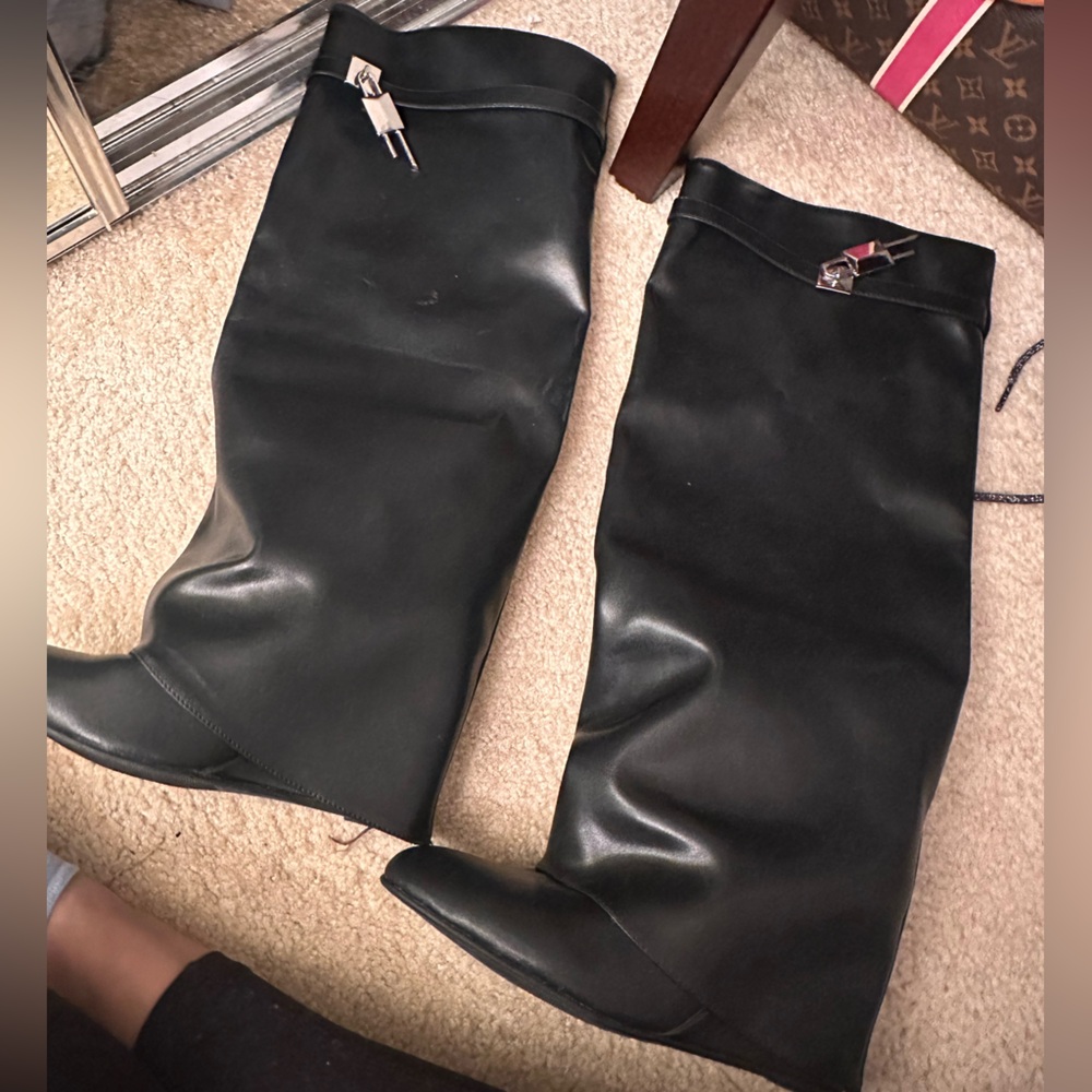 Black Leather Knee-High Boots